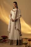 Buy_RAYASHA KHAN_White Chanderi Silk, Organza Embroidery, Zari Round Neck Anarkali With Dupatta _at_Aza_Fashions