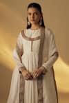 RAYASHA KHAN_White Chanderi Silk, Organza Embroidery, Zari Round Neck Anarkali With Dupatta _Online_at_Aza_Fashions