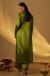 Shop_RAYASHA KHAN_Green Silk, Organza Tassels, Sequins Split V-neck Mehendi Kurta Set _at_Aza_Fashions