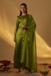 Buy_RAYASHA KHAN_Green Silk, Organza Tassels, Sequins Split V-neck Mehendi Kurta Set _at_Aza_Fashions