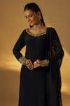 RAYASHA KHAN_Black Crepe, Organza Sequins, Zari, Embroidery Round Neck Kurta Set _Online_at_Aza_Fashions