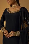 Buy_RAYASHA KHAN_Black Crepe, Organza Sequins, Zari, Embroidery Round Neck Kurta Set _Online_at_Aza_Fashions
