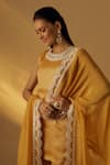 Shop_RAYASHA KHAN_Yellow Organza Sequins Round Neck Mango Short Kurta Palazzo Set _Online_at_Aza_Fashions