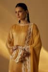 Buy_RAYASHA KHAN_Yellow Organza Sequins, Lace Round Neck Mango Short Kurta Set _Online_at_Aza_Fashions