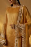 Shop_RAYASHA KHAN_Yellow Organza Sequins, Lace Round Neck Mango Short Kurta Set _Online_at_Aza_Fashions