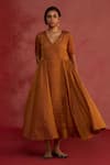 Shop Rhua Rust Tissue, Organza Embroidery, Metallic Thread Handwoven Banarsi Kurta Set at Aza Fashions Shop_Rhua_Rust Tissue, Organza Embroidery, Metallic Thread Handwoven Banarsi Kurta Set _at_Aza_Fashions