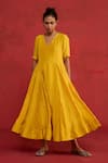 Buy Rhua Yellow Silk, Organza Embroidery V-neck Ari And Zardozi Kurta Pant Set Online at Aza Fashions Buy_Rhua_Yellow Silk, Organza Embroidery V-neck Ari And Zardozi Kurta Pant Set _Online_at_Aza_Fashions
