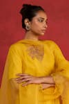 Rhua Yellow Silk, Organza Embroidery V-neck Ari And Zardozi Kurta Pant Set at Aza Fashions Rhua_Yellow Silk, Organza Embroidery V-neck Ari And Zardozi Kurta Pant Set _at_Aza_Fashions