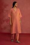 Buy_Rhua_Pink Tissue, Organza Embroidery, Metallic Thread Handwoven Banarasi Kurta Set _Online_at_Aza_Fashions