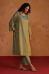 Buy_Rhua_Blue Tissue, Organza Embroidery Keyhole Neck, Handwoven Banarasi Kurta Set _Online_at_Aza_Fashions