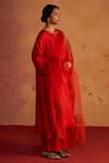 Rhua_Red Silk, Organza Embroidery, Zari, Metallic Thread Round Pure Kurta And Pant Set _Online_at_Aza_Fashions