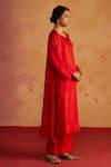 Buy_Rhua_Red Silk, Organza Embroidery, Zari, Metallic Thread Round Pure Kurta And Pant Set _Online_at_Aza_Fashions