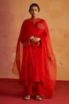 Buy_Rhua_Red Silk, Organza Embroidery, Zari, Metallic Thread Round Pure Kurta And Pant Set _at_Aza_Fashions