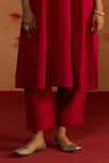 Rhua_Red Silk V-neck Pure Kurta And Pant Set _Online_at_Aza_Fashions