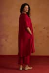 Shop_Rhua_Red Silk V-neck Pure Kurta And Pant Set _at_Aza_Fashions