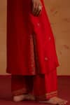Shop_Rhua_Red Silk Embroidery, Zari V-neck And Zardozi Kurta Set _Online_at_Aza_Fashions