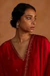 Rhua_Red Silk Embroidery, Zari V-neck And Zardozi Kurta Set _at_Aza_Fashions