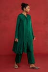 Buy_Rhua_Emerald Green Silk Embroidery Mandarin Collar, Button-down Handwoven Kurta Set _Online_at_Aza_Fashions