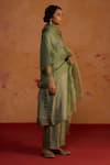 Rhua_Green Tissue, Organza Embroidery V-neck Dupatta And Kurta Set _Online_at_Aza_Fashions