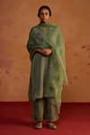 Buy_Rhua_Green Tissue, Organza Embroidery V-neck Dupatta And Kurta Set _at_Aza_Fashions