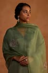 Buy_Rhua_Green Tissue, Organza Embroidery V-neck Dupatta And Kurta Set _Online_at_Aza_Fashions