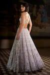Seema Gujral_Silver Organza, Net Crystals, Embroidery, Tassels Sweetheart Neck Lehenga Set _Online_at_Aza_Fashions