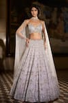 Buy_Seema Gujral_Silver Organza, Net Crystals, Embroidery, Tassels Sweetheart Neck Lehenga Set _at_Aza_Fashions