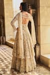 Seema Gujral_Cream Net Pearls, Sequins, Embroidery V-neck Jacket Lehenga Set _Online_at_Aza_Fashions