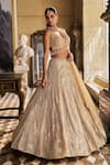 Shop_Seema Gujral_Beige Net Pearls, Embroidery, Tassels V-neck Lehenga Set _Online_at_Aza_Fashions