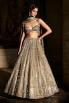 Shop Seema Gujral Gold Tissue, Organza Mirrors, Embroidery Antique Work Bridal Lehenga Set Online at Aza Fashions Shop_Seema Gujral_Gold Tissue, Organza Mirrors, Embroidery Antique Work Bridal Lehenga Set _Online_at_Aza_Fashions