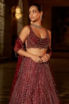 Buy_Seema Gujral_Maroon Net Crystals, Sequins, Beads, Tassels, Embroidery Bridal Lehenga Set _Online_at_Aza_Fashions