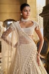 Shop_Seema Gujral_Ivory Organza Pearls, Sequins, Beads, Tassels, Embroidery Bridal Lehenga Set _Online_at_Aza_Fashions