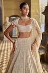 Seema Gujral_Ivory Organza Pearls, Sequins, Beads, Tassels, Embroidery Bridal Lehenga Set _at_Aza_Fashions