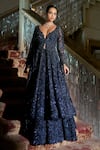 Buy_Seema Gujral_Navy Net Sequins, Beads, Crystals, Embroidery, Midnight Jacket Lehenga Set _at_Aza_Fashions