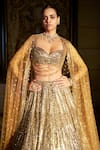 Buy_Seema Gujral_Gold Net Sequins, Crystals, Tassels, Embroidery Sweetheart Neck Lehenga Set 