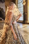 Shop_Seema Gujral_Gold Net Applique, Crystals, Sequins, Metallic 3d Embroidered Bridal Lehenga Set _Online_at_Aza_Fashions