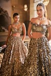 Seema Gujral_Gold Net Applique, Crystals, Sequins, Metallic 3d Embroidered Bridal Lehenga Set _at_Aza_Fashions