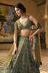 Buy_Seema Gujral_Green Organza, Net Sequins, Crystals, Tassels Moss Embroidered Lehenga Set _Online_at_Aza_Fashions