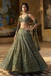 Buy_Seema Gujral_Green Organza, Net Sequins, Crystals, Tassels Moss Embroidered Lehenga Set _at_Aza_Fashions