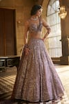 Buy_Seema Gujral_Purple Organza, Net Sequins, Embroidery, Crystals, Tassels Dusty Lehenga Set _at_Aza_Fashions