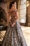Seema Gujral_Silver Net Applique, Sequins, Crystals, Tassels Metallic 3d Lehenga Set _Online_at_Aza_Fashions