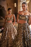 Shop_Seema Gujral_Silver Net Applique, Sequins, Crystals, Tassels Metallic 3d Lehenga Set _Online_at_Aza_Fashions