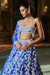 Buy_Seema Gujral_Blue Silk, Organza Embroidery, Pearls, Sequins, Thread Work Lehenga Set _Online_at_Aza_Fashions