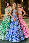 Buy_Seema Gujral_Blue Silk, Organza Embroidery, Pearls, Sequins, Thread Work Lehenga Set 