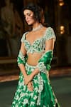 Buy_Seema Gujral_Green Silk, Organza Embroidery, Pearls, Sequins, Thread Work Lehenga Set _Online_at_Aza_Fashions