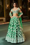 Buy_Seema Gujral_Green Silk, Organza Embroidery, Pearls, Sequins, Thread Work Lehenga Set _at_Aza_Fashions