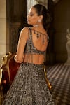 Seema Gujral_Charcoal Organza, Net Sequins, Tassels Sweetheart Neck, Embroidered Lehenga Set _Online_at_Aza_Fashions