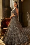 Buy_Seema Gujral_Charcoal Organza, Net Sequins, Tassels Sweetheart Neck, Embroidered Lehenga Set _Online_at_Aza_Fashions