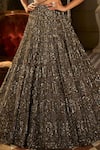 Shop_Seema Gujral_Charcoal Organza, Net Sequins, Tassels Sweetheart Neck, Embroidered Lehenga Set _Online_at_Aza_Fashions