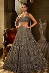 Buy_Seema Gujral_Charcoal Organza, Net Sequins, Tassels Sweetheart Neck, Embroidered Lehenga Set _at_Aza_Fashions
